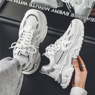 夏季透氣網面男鞋：潮流內增高老爹運動休閒鞋