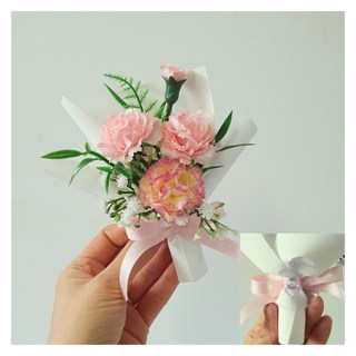 카네이션 납골당 미니꽃다발 조화 3컬러(큐방 양면테이프포함)추모 봉안당 조화, 1개, 연핑크