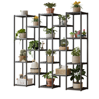 多層置物架 植物架 7層/8層/11層可選 黑色簡約設計, 方_黑色, 18層