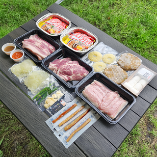 [내일도착/캠핑직송] 더누렁소 캠핑 바베큐 세트 16종 풀패키지 한돈 삼겹살 목살 밀키트, 1.2kg, 1세트