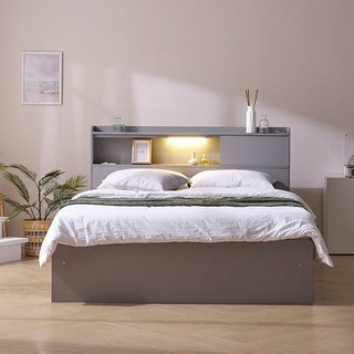 상일리베가구 러버 LED 슬라이딩 빅수납 침대+독립 세트 SS, 그레이