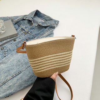 草編包 水桶包 編織包 海邊度假風 大容量 單肩斜挎小包 春季流行, 棕色