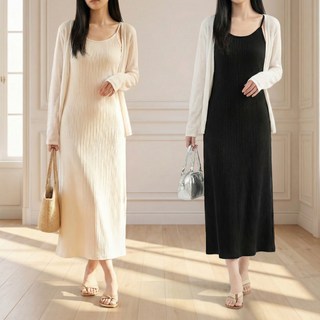 비엠에스 구김없는 플리츠 롱원피스 끈 나시 원피스