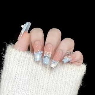現貨立體造型甲片 每月上新款式 多樣快速穿戴美甲片美甲貼 假指甲 美甲 甲片 穿戴甲, 1個, (DD31)奶藍蝴蝶结M號【贈工具包】, (DD31)奶藍蝴蝶结M號【贈工具包】