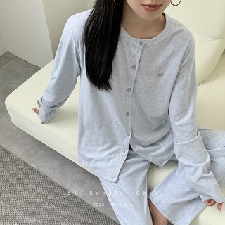 韓系磨毛睡衣套裝秋冬新款長袖保暖親膚家居服二件套透氣簡約休閒開衫睡衣女 長袖家居服