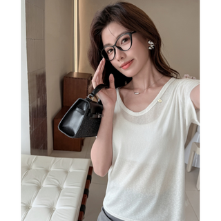 무니유유 텐셀원단 냉감 아이스 쿨 버튼 라운드 찰랑 시스루 반팔 티셔츠