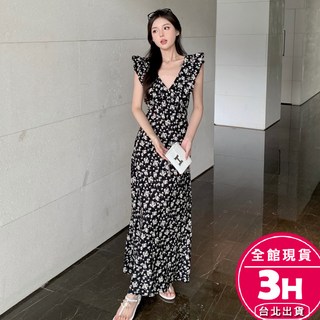 梨卡 女裝 夏天顯瘦連衣裙 有拉鍊V領連身裙 簡約度假A字裙 GA0689【現貨24H】, 如圖色【有拉鍊】,L-現貨馬上出貨