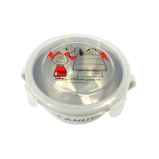 Snoopy 史努比 450ml 不鏽鋼 扣環雙層隔熱碗 保鮮盒 胡適托/查理布朗, 紅, 1個