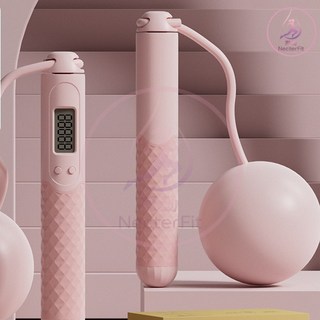 無繩負重跳繩：翻倍燃脂不纏繞，計數運動健身跳繩，負重空氣跳繩, 粉色-大球, 1個