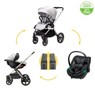 다이치 더프라임 절충형 유모차+리드픽스 바구니 카시트 세트, 더프라임 전용 어댑터, 더프라임유모차(펄실버)+리드픽스(블랙)