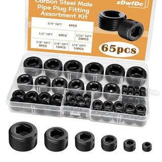 zDwfDc 29PCS 5사이즈 파이프 플러그 피팅 구색 키트 블랙 카본 스틸 1/8인치 1/4인치 3/8인치 1/2인치 3/4인치 NPT 플러그 DD032-29, 1개