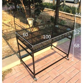 多層鐵藝花架 陽臺庭院落地式花盆架 室內外多肉植物架 帶輪可移動, 1個, 100*60*80【默認黑色】單層