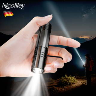Nicoliley 충전식 led 손전등 방수랜턴 독일 미니 초강력 후레쉬, 1개, 블랙