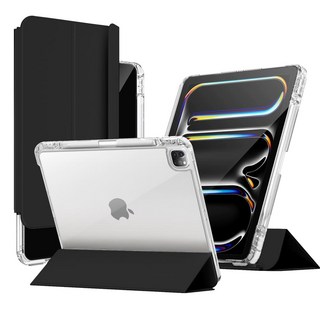 와이드 클리어 아이패드 슬라이드 세로거치 고광택 투명케이스 아이패드 7 8 9 10 에어 6 5 4 프로11 프로13 12 호환 애플펜슬 충전 수납 홀더, 아이패드 프로12.9 (5/6세대), 블랙