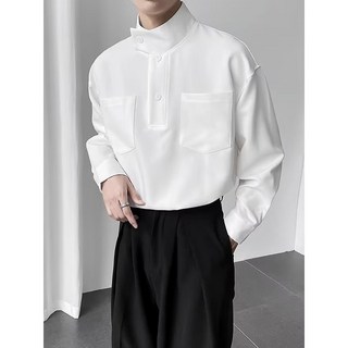 男士半高領長袖襯衫，休閒簡約，高級感髮型師款
