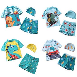 現貨 男童泳衣D10LF 恐龍兒童泳衣分體三件套 短袖泳褲泳帽 游泳衣