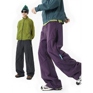 夏季山系傘兵褲男女戶外防水衝鋒褲輕量登山工裝褲寬鬆直筒長褲