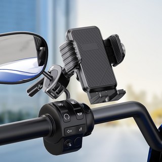 Surkat 설치 쉬운 방진 견고 자전거 오토바이 핸드폰 거치대 UK-11, 핸들 백미러 겸용, 블랙