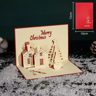 이바고 크리스마스 성탄절 축하 감사 입체 트리 선물 카드, 1박스, 레드실 크리스마스 캐슬 10x15cm