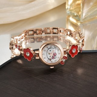 時尚可愛貓咪手鍊兒童鋼帶石英錶女學生電子手錶