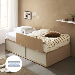 장인가구 벤스 슬라이딩 높은 빅수납침대 가드형+본넬매트SS, 화이트오크(가드_화이트)