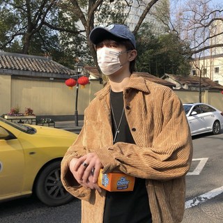 男士燈芯絨長袖襯衫，復古韓版寬鬆設計