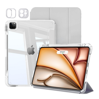 헤미션 아이패드 펜슬 수납 클리어 범퍼 스마트커버 태블릿 케이스 에어7/6 프로7/6/5/4/3세대 11/13인치, 그레이, 1개