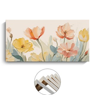 公寓民宿噴繪油畫花卉奶油風抽象橫幅餐廳壁畫無框畫, 內框畫B,60x30cm
