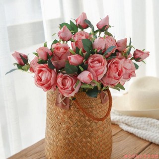 嘉義出貨 人造花束 仿真花束玫瑰 保加利亞仿真玫瑰花 家居客廳茶几餐桌裝飾假花擺件花瓶插花 擺設, 深粉+優質品質,三支裝, 1個