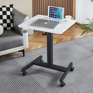 站立式工作台 移動電腦桌 床邊桌 直播桌 升降桌 站立辦公電腦架, 【暖白面板 黑色桌架】,【平整大桌面款】