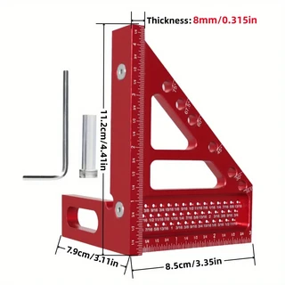 멀티 앵글 측정 눈금자 정밀 목공 도구 앵글 핀 알루미늄 22.5-90 도 3D 인치 두께 목수 스퀘어, 03 8mm Thickness Red, 1