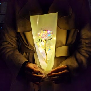 라알레그리아 조화 홀로그램 장미 LED 한송이 꽃다발, 사랑합니다, 2개