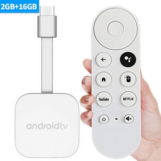 씽크라이프 4K HDR 셋톱박스 무선 미러링 ott 지원 구글 스마트TV 동글 안드로이드14 리모컨 포함, 화이트2GB+16GB, 1개