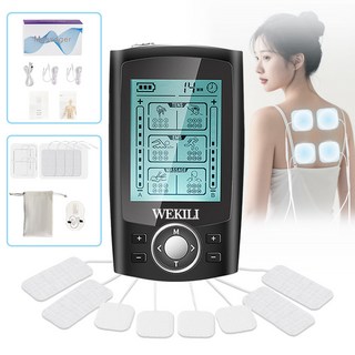 WEKILI 저주파 마사지기 36가지 모드 듀얼 채널 TENS EMS 마사지 전신 안마기 충전식 휴대용 파우치 전용 겔패드 패키지, 블랙