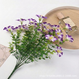 防晒仿真牽牛花懸掛吊籃植物假花壁掛 婚禮家居庭院裝飾, 7叉紫邊, 1個