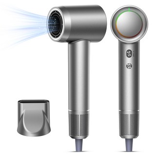 NICESUN 미니 초고속 음이온 드라이기 BLDC 무소음 헤어드라이기+360도 회전 자석식 노즐/자석 필터, 그레이