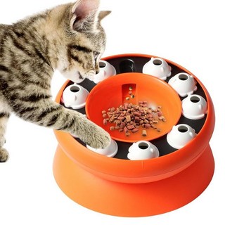 [ 1127533 ] 고양이 퍼즐 피더 슬로우 푸드 그릇 - 실내 고양이를 위한 인터랙티브 볼 간식 디스펜싱 강화 장난감 정신 자극 및 지루함 완화 (오렌지), 주황색