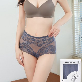 여성 섹시한 팬티 하이웨이스트 망사 편안한 삼각 레이스 팬츠 3P/6P