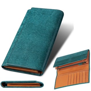 Fabrizio 義大利植鞣革長夾 大容量21卡位 輕巧薄型 磨砂孔雀藍