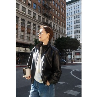 【老錢風A級皮】真皮夾克 皮衣外套 綿羊皮夾克 立領夾克 中性外套 半植鞣工藝 復古油蠟感 廓形剪裁 男女通穿 復古穿搭必備