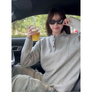 美式領衛衣 淺灰色 春秋季長袖T恤 內搭打底衫