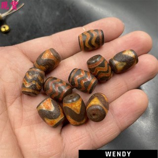 藏式復古做舊12*16m虎牙天珠瑪瑙筒珠，水波紋老瑪瑙米珠散珠，DIY手鍊項鍊配件