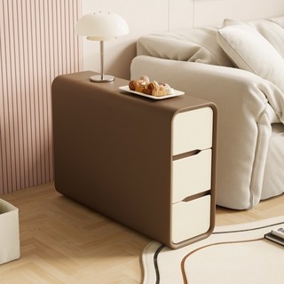超窄实木沙发边柜边几储物柜客厅侧边柜现代简约沙发旁轻奢夹缝柜, 1個, 咖啡(貓抓皮)寬20*深60*高60