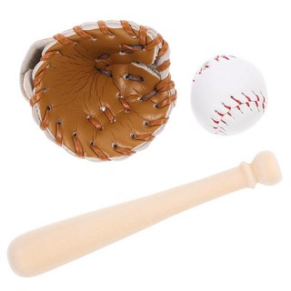 NUOBESTY Mini Baseball Toy 1 Sets Miniatures Baseball Bat Glove and Ball Kit Dollhouse Furniture, NUOBESTY Mini Baseball Toy, 1