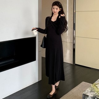 여성 임산부블랙 계열 원피스 홀터넥 롱 매운 엄마 스커트니트 이너 J26Z4Q 다옴1