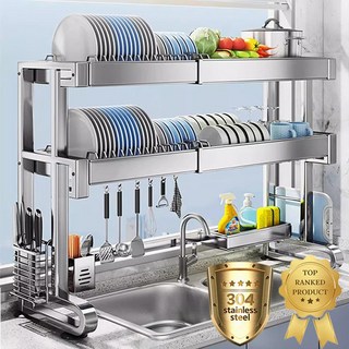 방일 304 스텐 기둥식 싱크 선반 확장형 폭조절 가능 무타공 식기건조대, 1개, 올인원 모듈, 2단