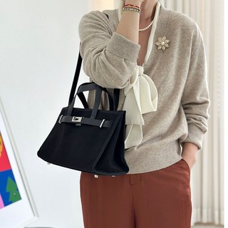 블랙 사각 버클 캔버스백 에코 숄더백 데일리 출근용 (파우치포함)