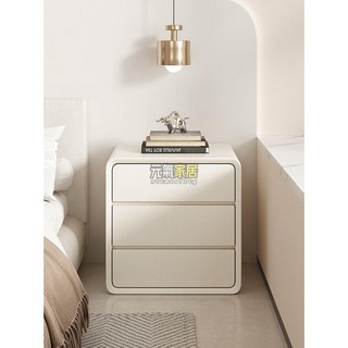 免安裝床頭櫃現代簡約實木儲物床邊櫃，網紅奶油色床頭收納窄櫃夾縫櫃, 三層米白色(特級落葉松款),45x40x55cm