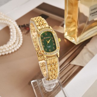 新款女學生韓版氣質小巧方形鑲鑽錶鏈時尚數字鋼帶女士石英女士表