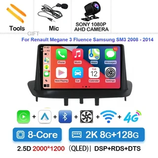 르노 메간 3 플루언스 2008-2014 차량용 라디오 멀티미디어 플레이어 네비게이션 스테레오 DVD 헤드 유닛 W, 11 2K 8G-128G CAM